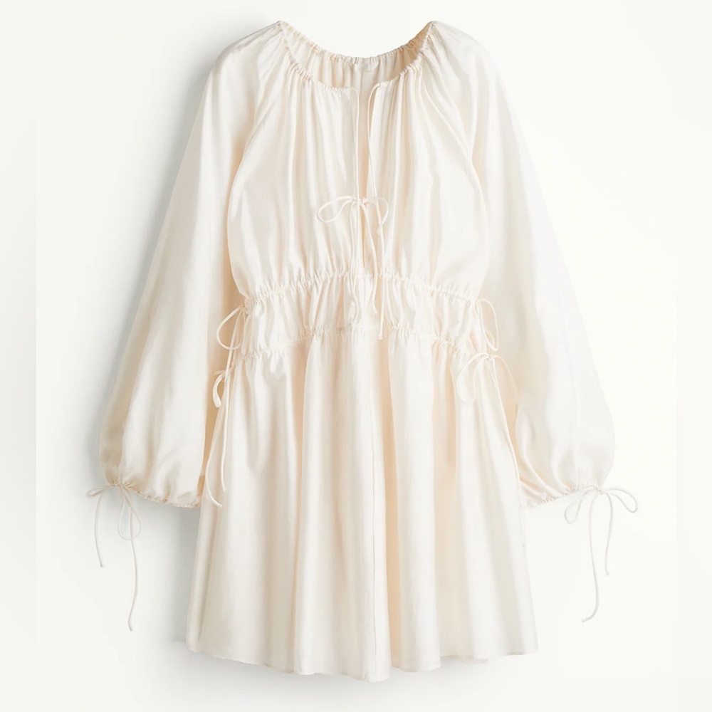 H&M OVERSIZED VOLUMINOUS TIE-DETAIL SHORT BALLOON LONG SLEEVE DRESS XS